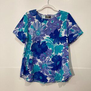 Vintage 90s Swat Pullover Womens Top Size Large Blue Floral Made in USA SML